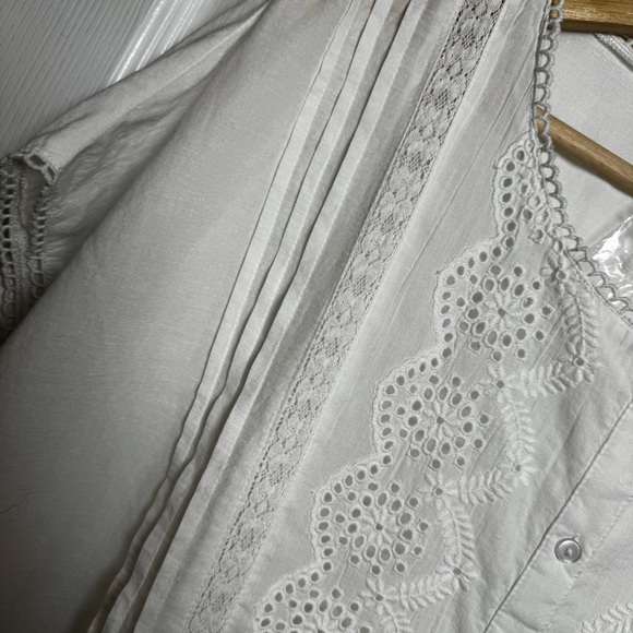 Sundance Art of Eyelet 100% Cotton Top XL Boho Prairie Coastal Lace Peplum NWOT - Picture 12 of 13